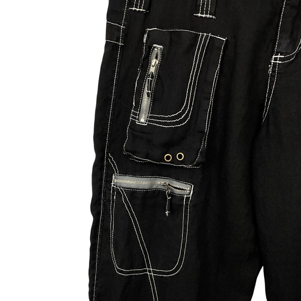 Pete & Greta Johnny Was Marika Cargo Pants Black Size 4 100% Linen Pockets - Picture 4 of 9
